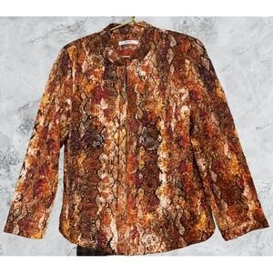 TanJay Petite Womens 14P Orange Rust Snakeskin Crinkle Zip Front Jacket